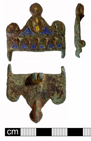 Photo of fragment of enamelled Roman chatelelaine plate brooch