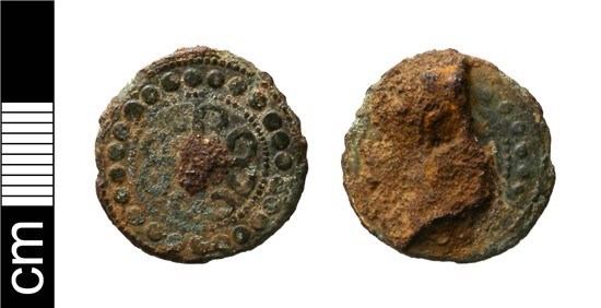 Photograph of copper alloy jetton brooch