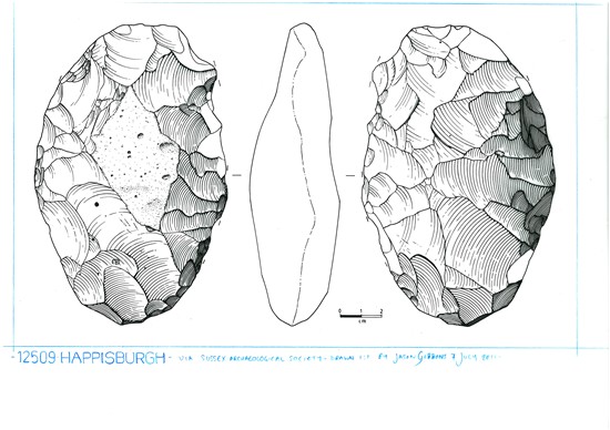 Illustration of one of the Happisburgh handaxes